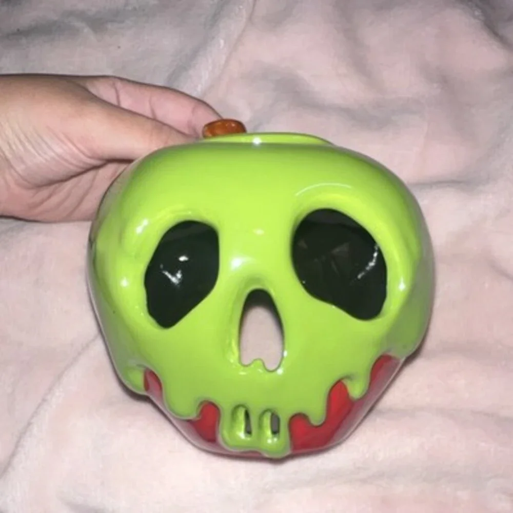 Disney Parks Snow White Poison Apple Skull Ceramic Cookie Jar with Lid